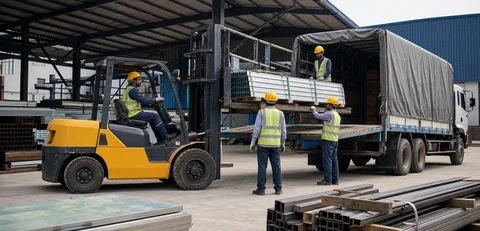 Construction materials being coordinated for delivery