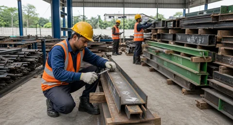 Reusable steel sections being sorted carefully