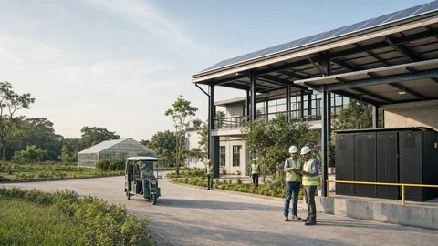 Connected eco-industrial campus bringing construction, energy, agriculture and mobility together